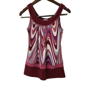 Womens Multicolor Marble Print Tank Top Small Sleeveless Scoop Neck